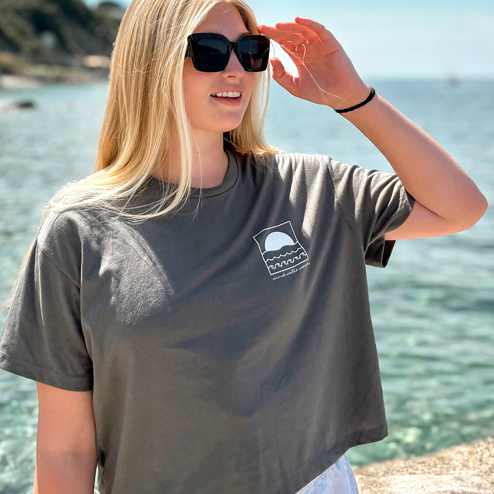 SUN SCRIPT CROP TOP // CHARCOAL