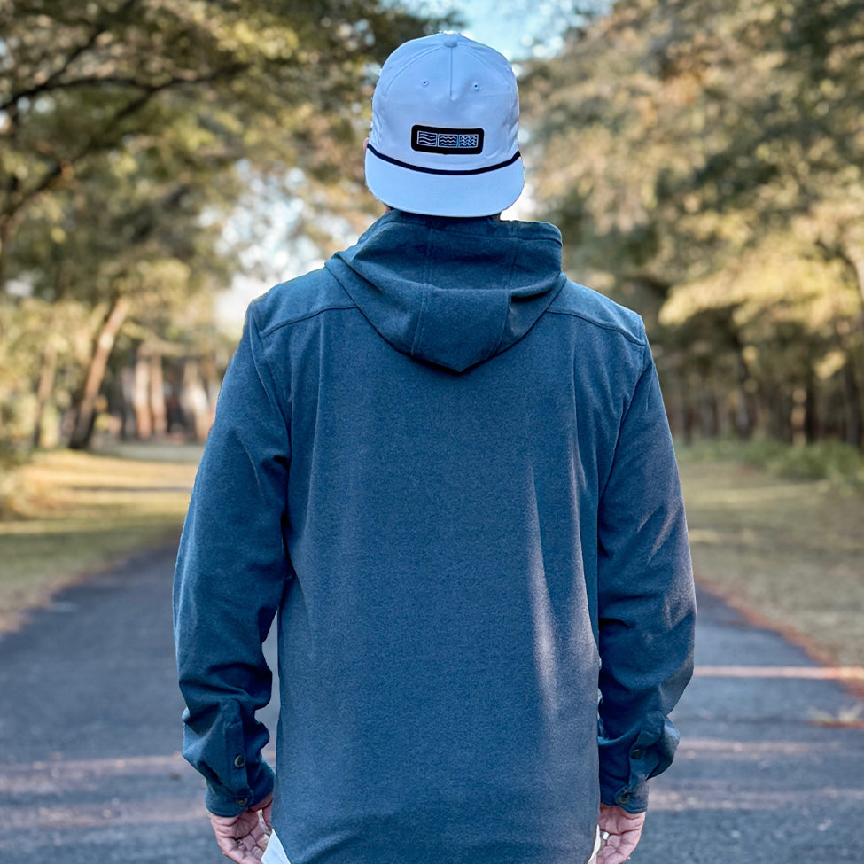 WEEKENDER HOODED BUTTON UP // NAVY